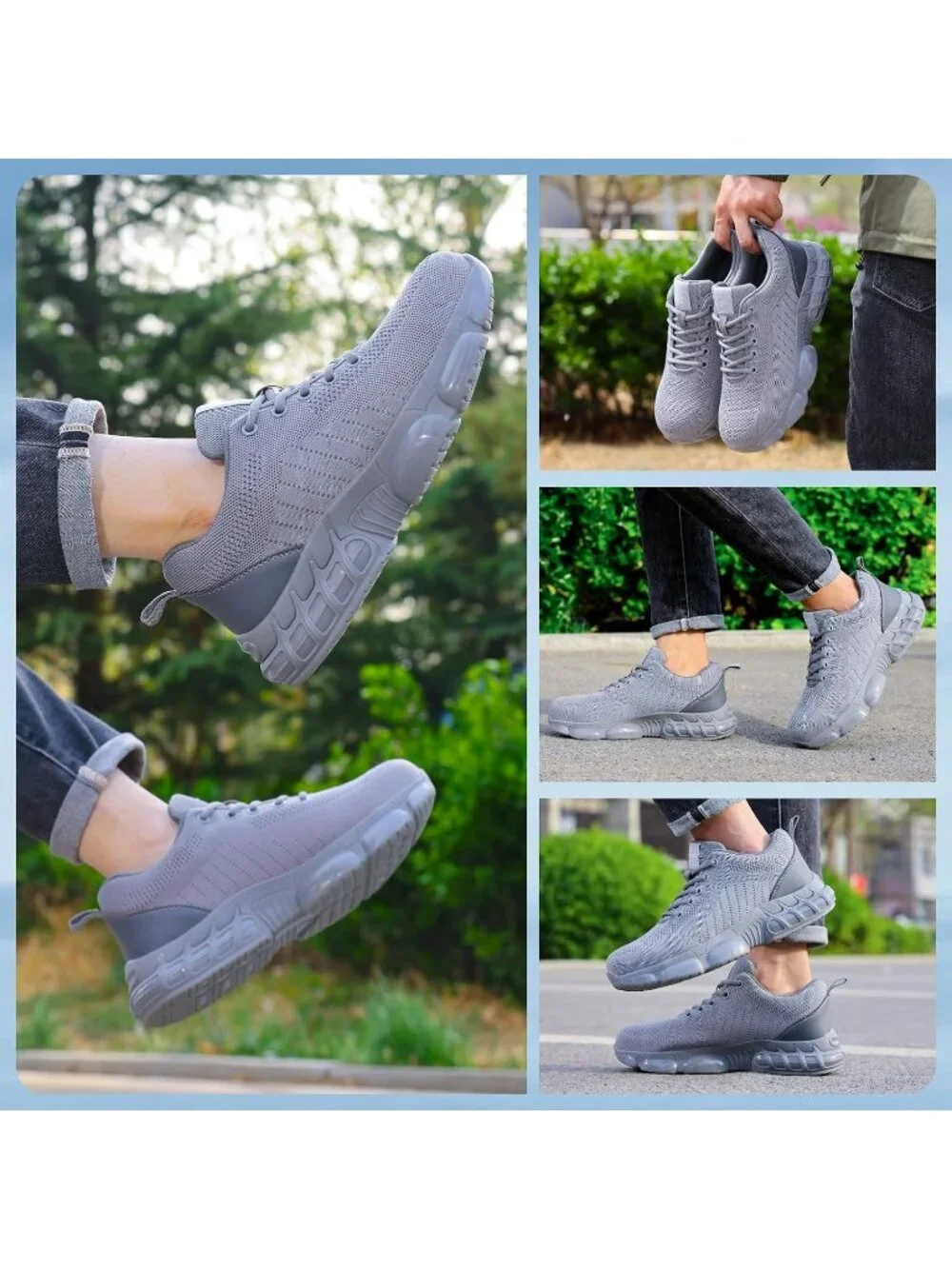 Men's Grey Resistant Midsole Shoes Low Top Steel Toe Non Slip Hiking Boots
